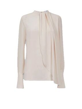 Reiss Women’s Paloma Pleat Front Long Sleeve Chiffon Blouse in Cream Size 6